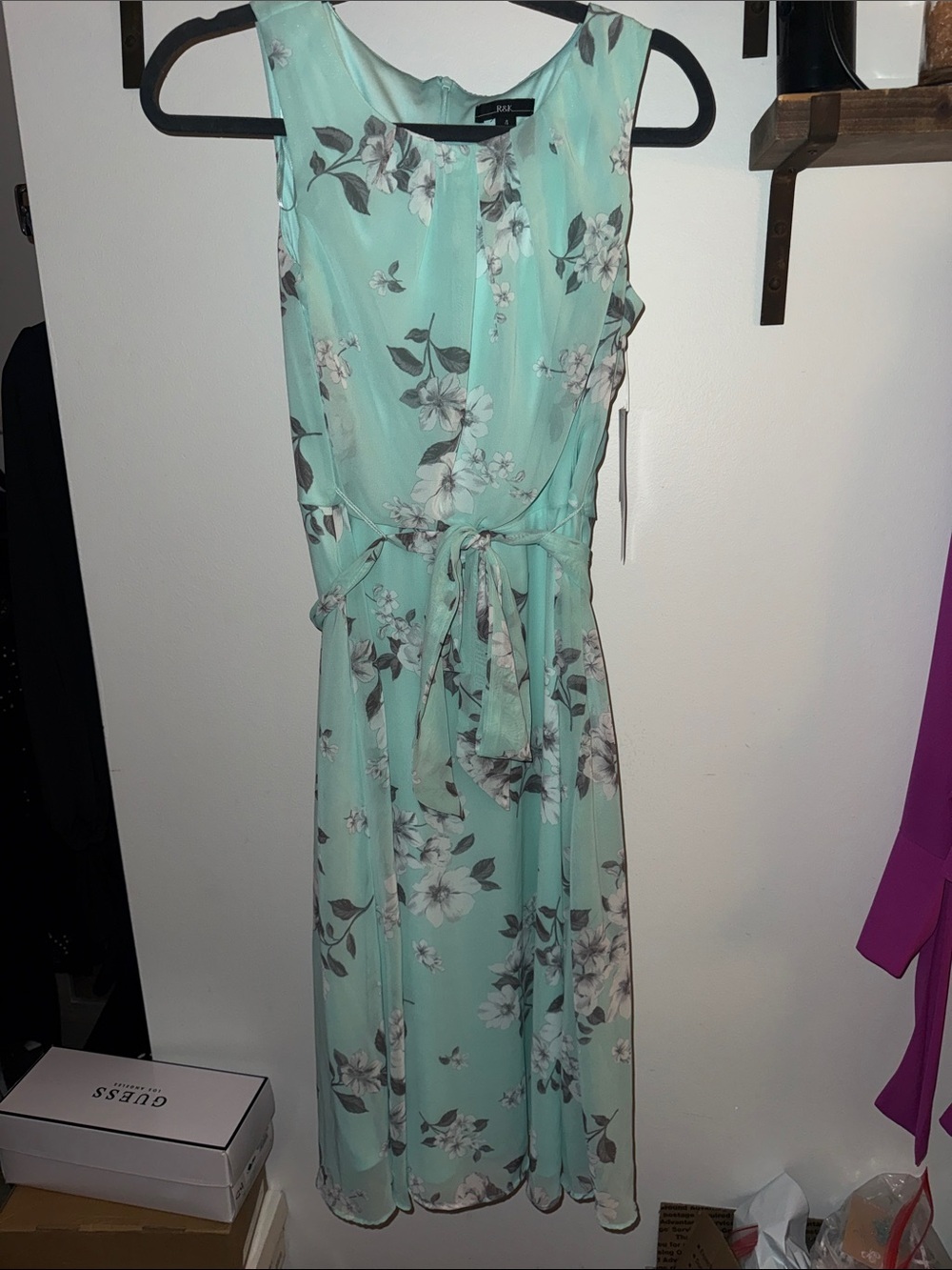 R&K Mint Floral Tie-Waist Midi Dress